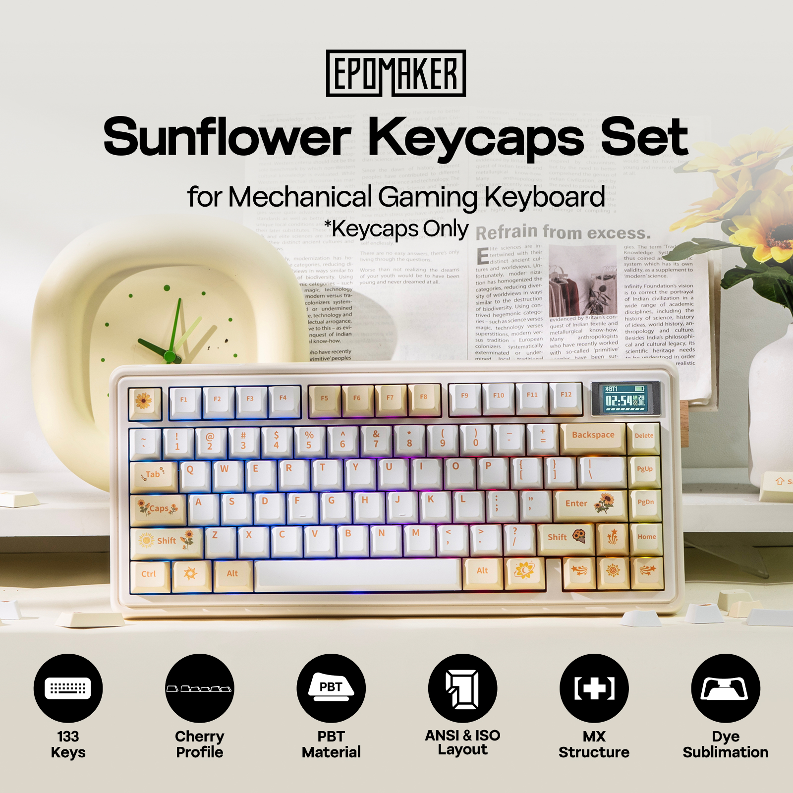 EPOMAKER Sunflower Keycaps Set - Gaming Keyboard Typewriter ulasan dan harga