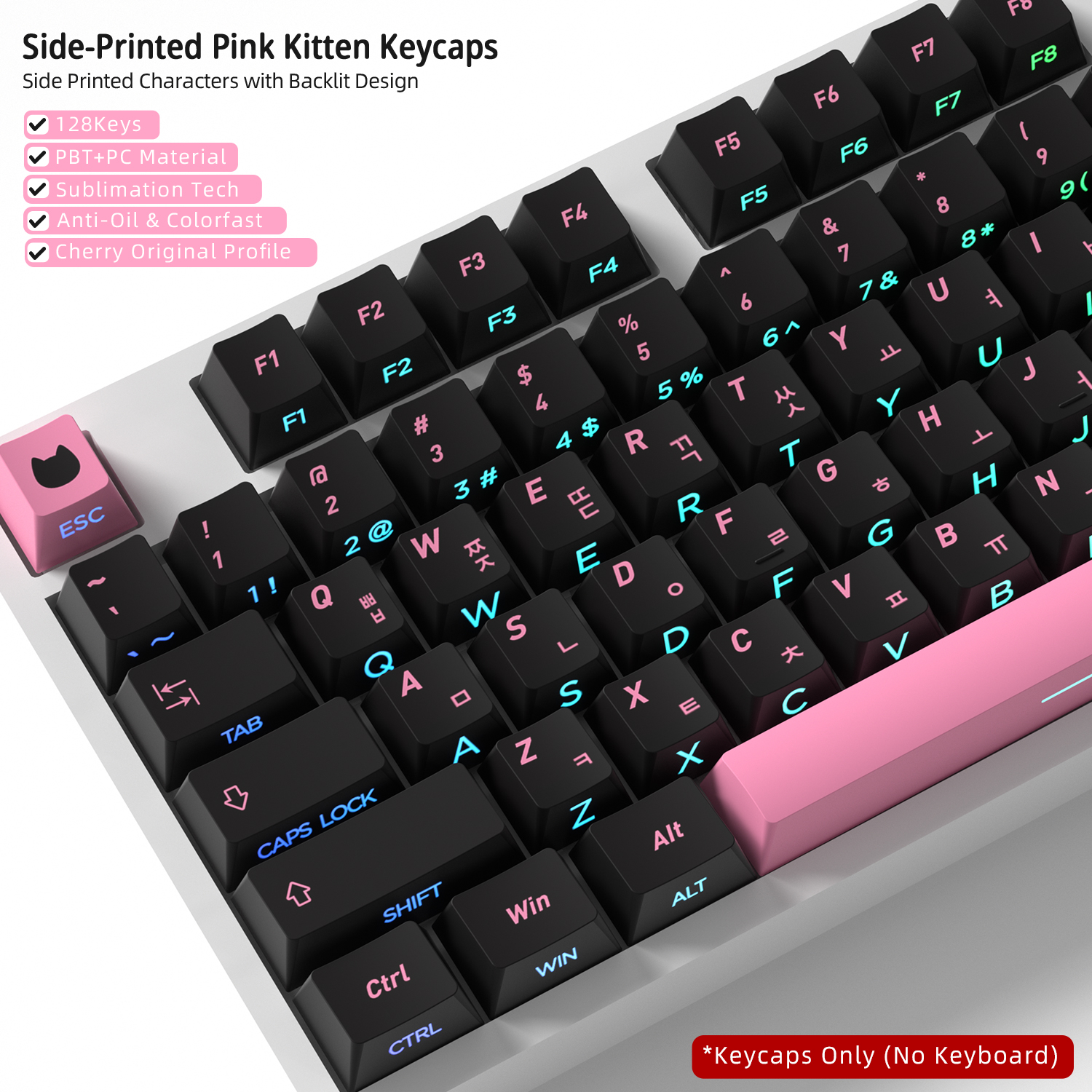 Black Pink Cat Korean Keycaps  - Gaming Keyboard Typewriter ulasan dan harga