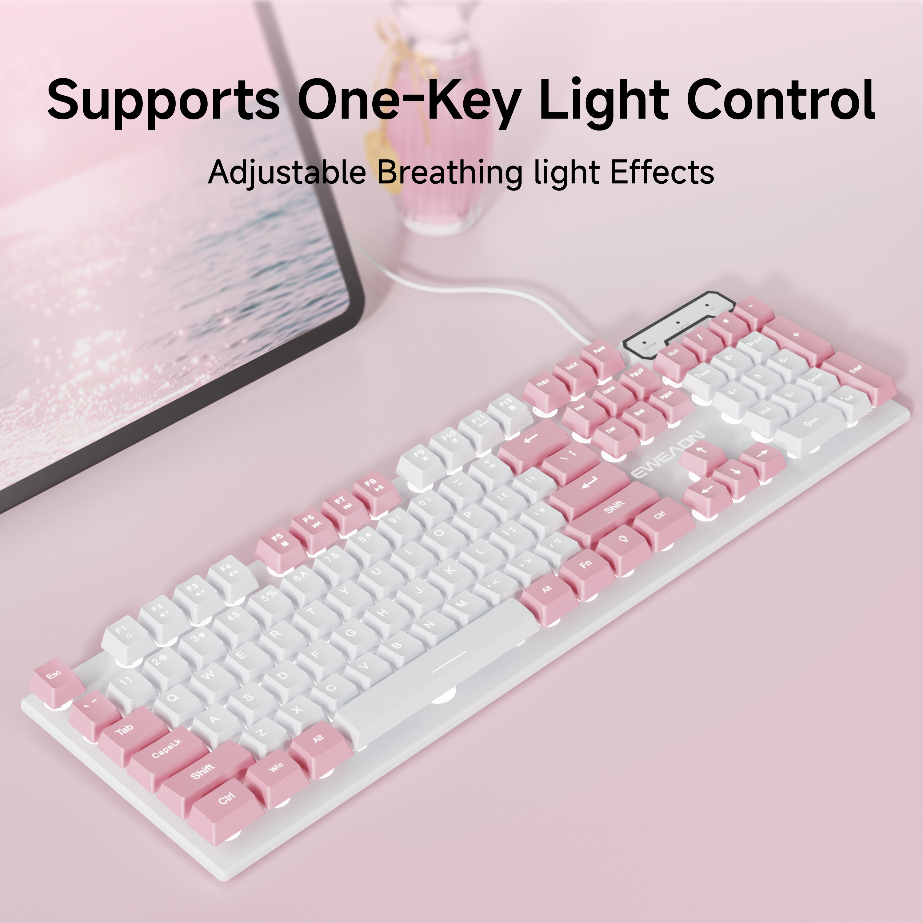 EWEADN Wired Pink White Keyboa - Gaming Keyboard That Is Quiet ulasan dan harga
