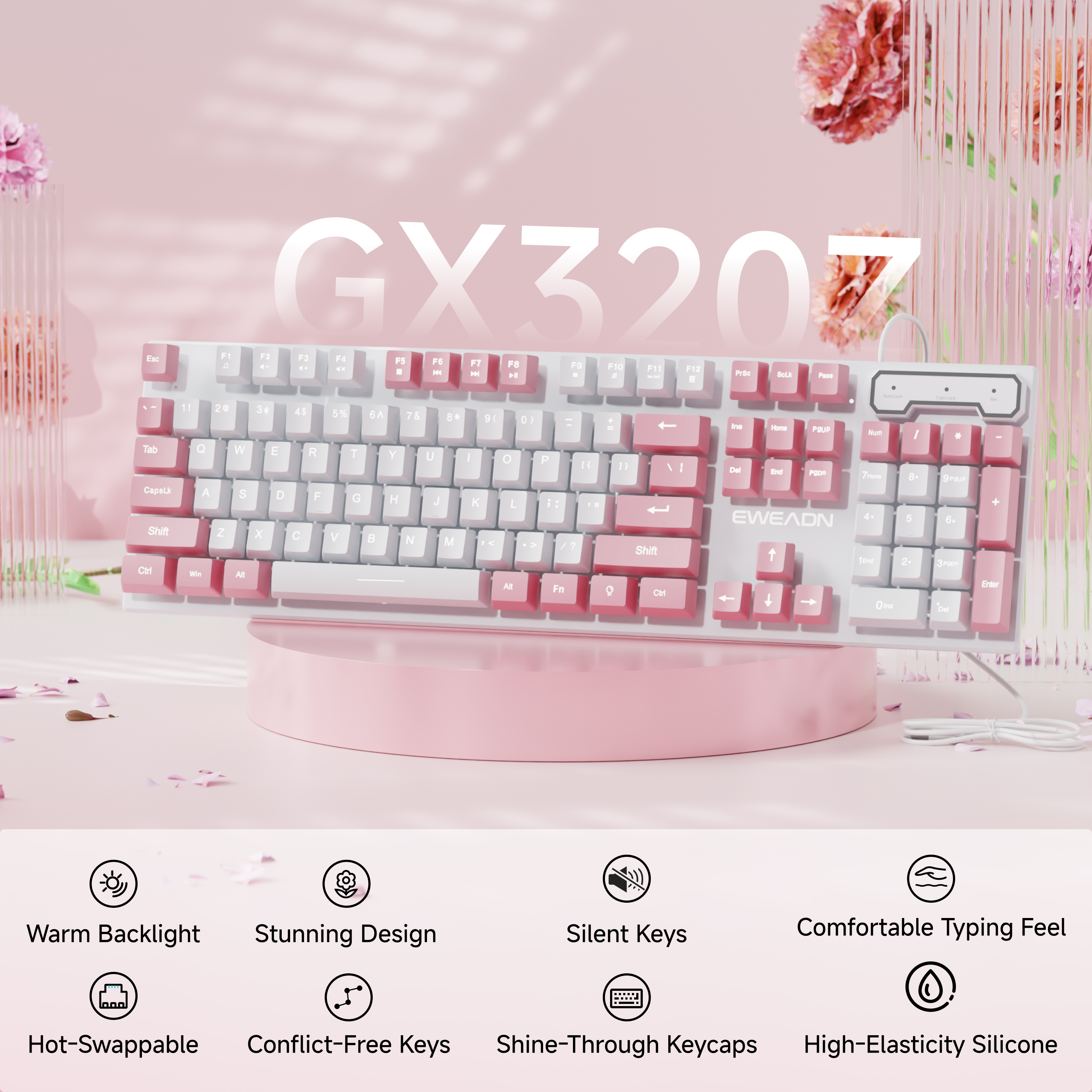 EWEADN Wired Pink White Keyboa - Gaming Keyboard That Is Quiet ulasan dan harga